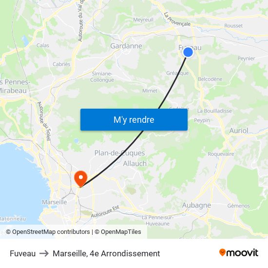 Fuveau to Marseille, 4e Arrondissement map
