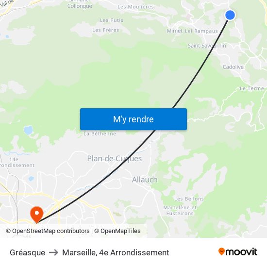 Gréasque to Marseille, 4e Arrondissement map