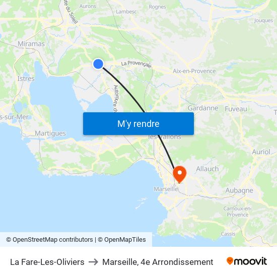 La Fare-Les-Oliviers to Marseille, 4e Arrondissement map