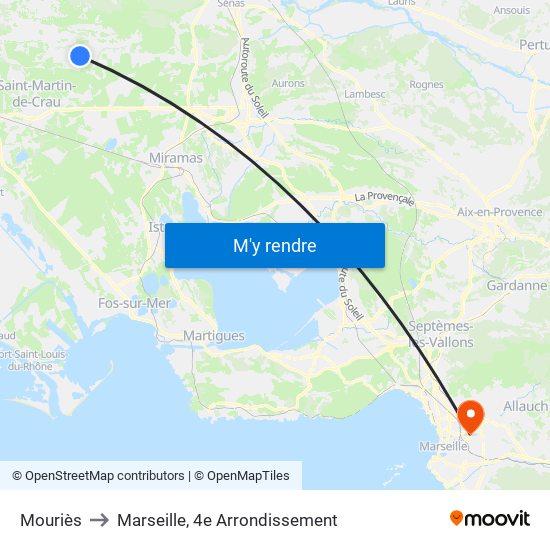 Mouriès to Marseille, 4e Arrondissement map