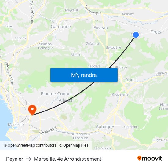 Peynier to Marseille, 4e Arrondissement map
