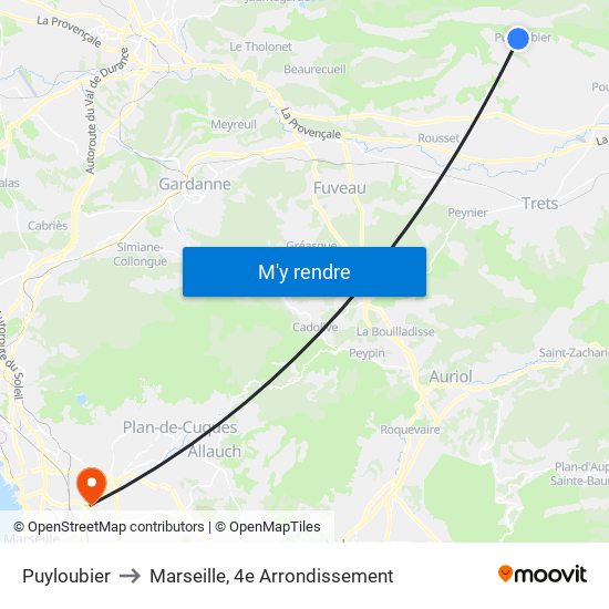 Puyloubier to Marseille, 4e Arrondissement map