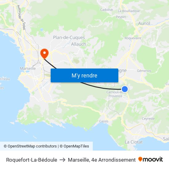 Roquefort-La-Bédoule to Marseille, 4e Arrondissement map