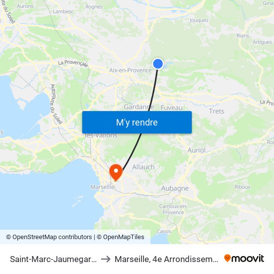 Saint-Marc-Jaumegarde to Marseille, 4e Arrondissement map