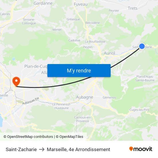 Saint-Zacharie to Marseille, 4e Arrondissement map