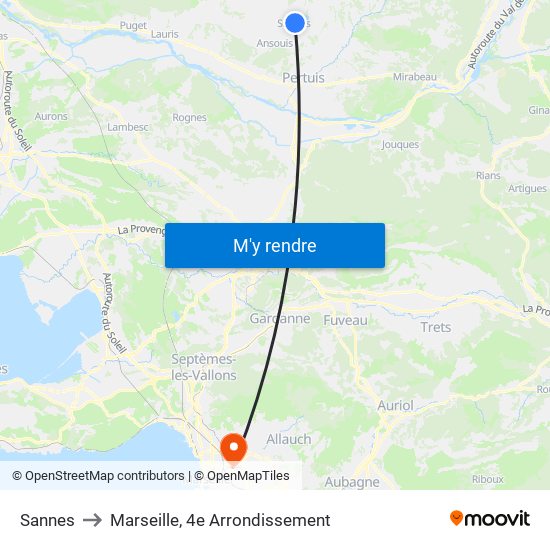Sannes to Marseille, 4e Arrondissement map
