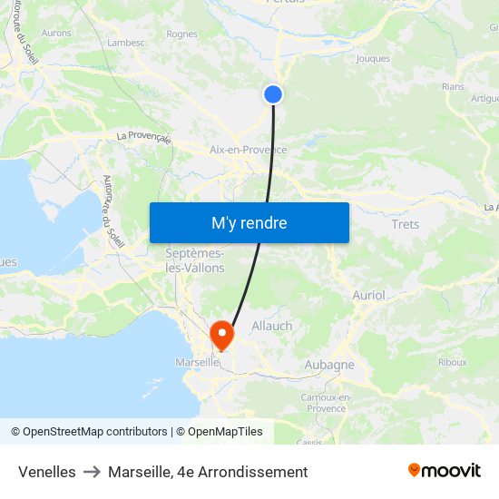 Venelles to Marseille, 4e Arrondissement map