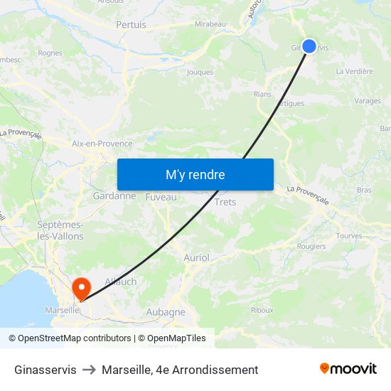 Ginasservis to Marseille, 4e Arrondissement map