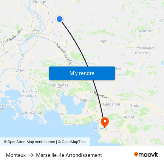 Monteux to Marseille, 4e Arrondissement map