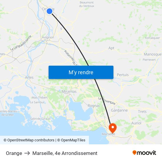 Orange to Marseille, 4e Arrondissement map