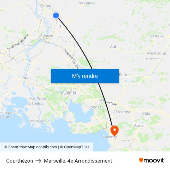 Courthézon to Marseille, 4e Arrondissement map