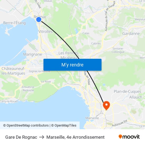 Gare De Rognac to Marseille, 4e Arrondissement map