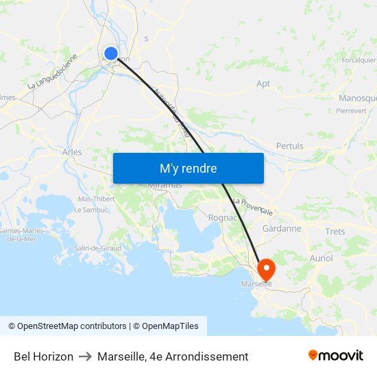 Bel Horizon to Marseille, 4e Arrondissement map