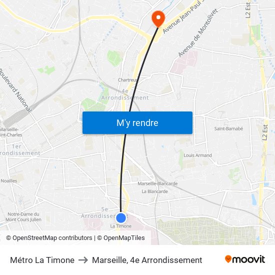 Métro La Timone to Marseille, 4e Arrondissement map