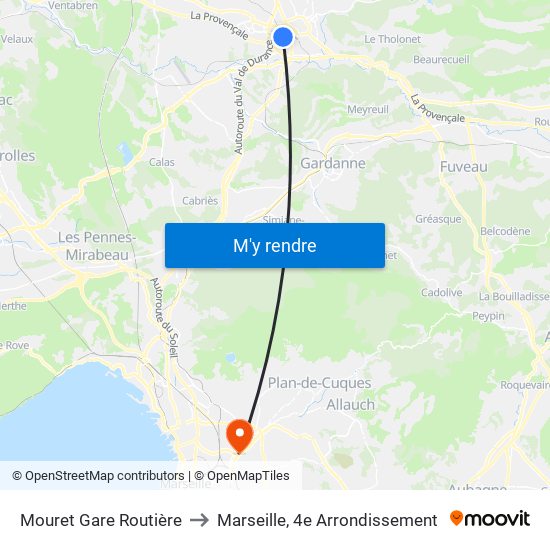 Mouret Gare Routière to Marseille, 4e Arrondissement map