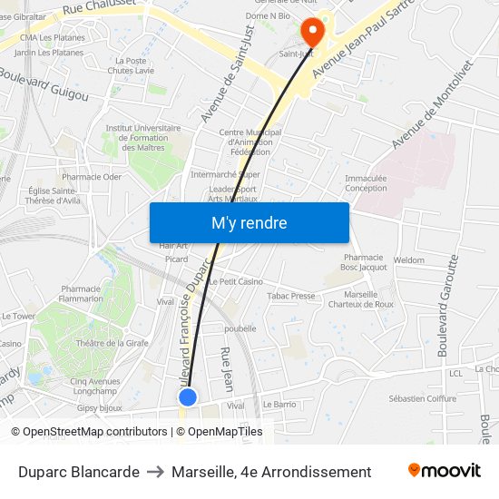 Duparc Blancarde to Marseille, 4e Arrondissement map