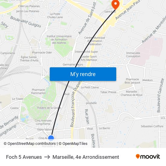 Foch 5 Avenues to Marseille, 4e Arrondissement map