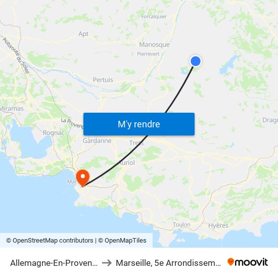 Allemagne-En-Provence to Marseille, 5e Arrondissement map