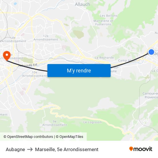 Aubagne to Marseille, 5e Arrondissement map