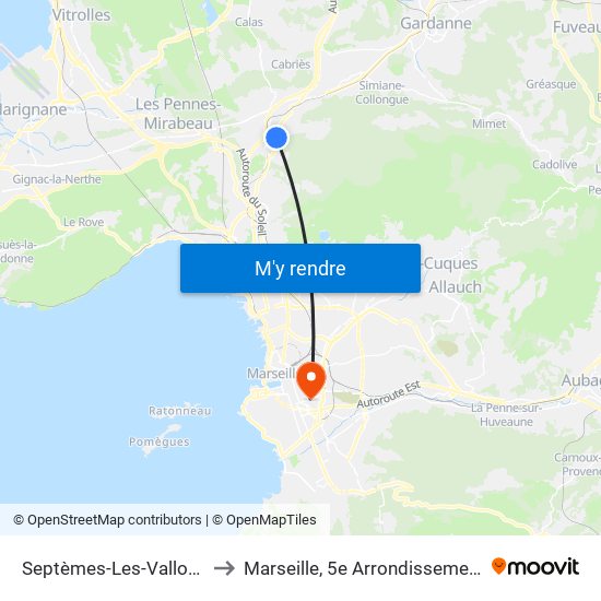 Septèmes-Les-Vallons to Marseille, 5e Arrondissement map