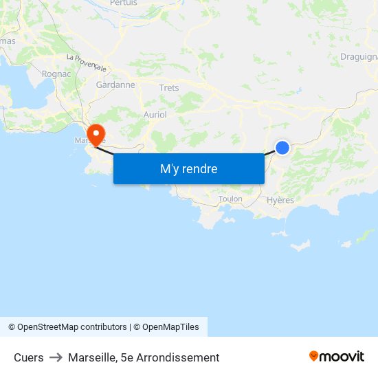 Cuers to Marseille, 5e Arrondissement map