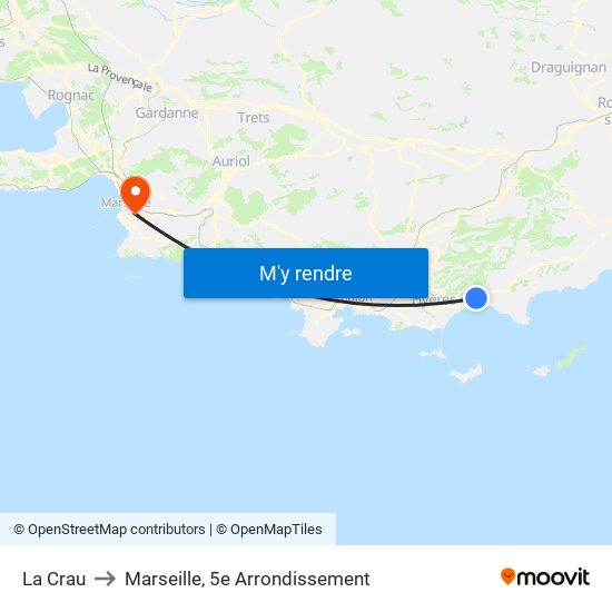 La Crau to Marseille, 5e Arrondissement map
