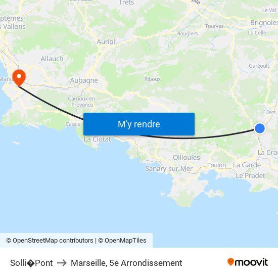 Solli�Pont to Marseille, 5e Arrondissement map