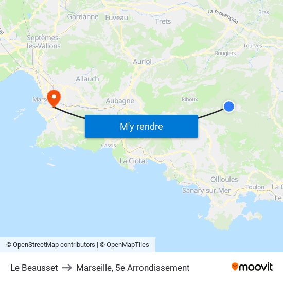 Le Beausset to Marseille, 5e Arrondissement map