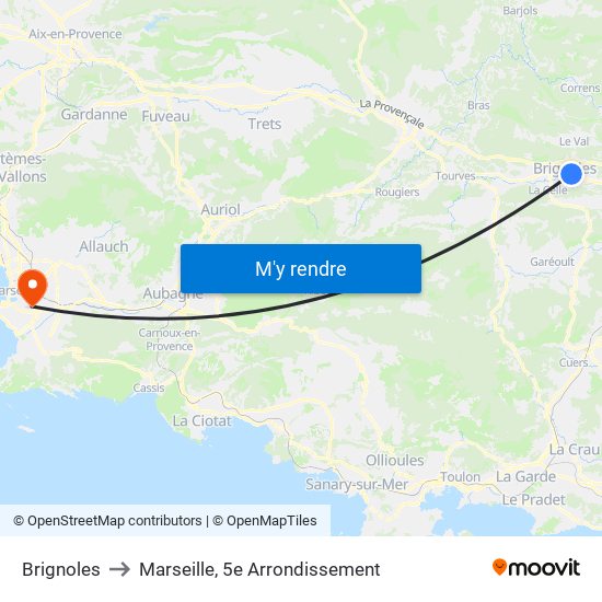 Brignoles to Marseille, 5e Arrondissement map