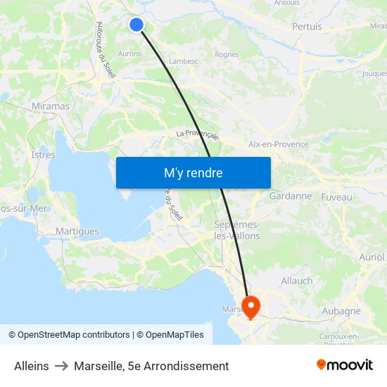 Alleins to Marseille, 5e Arrondissement map