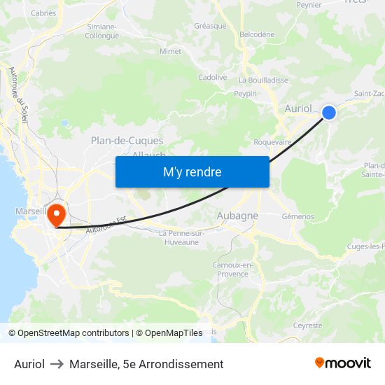 Auriol to Marseille, 5e Arrondissement map