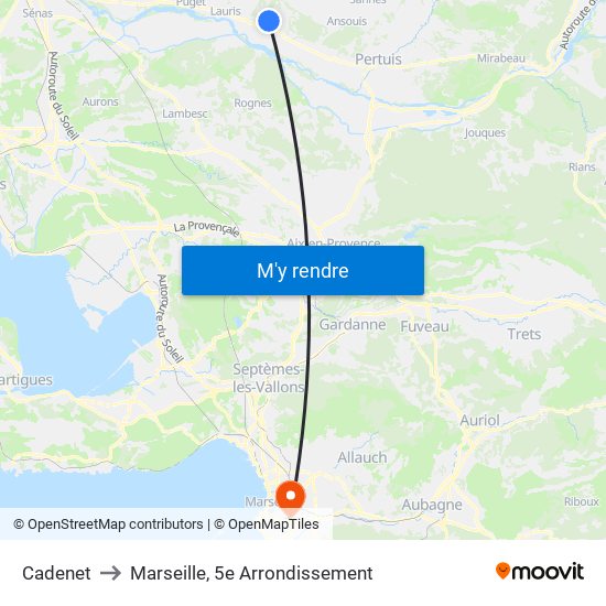 Cadenet to Marseille, 5e Arrondissement map