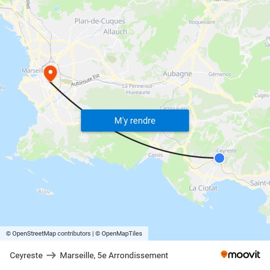 Ceyreste to Marseille, 5e Arrondissement map