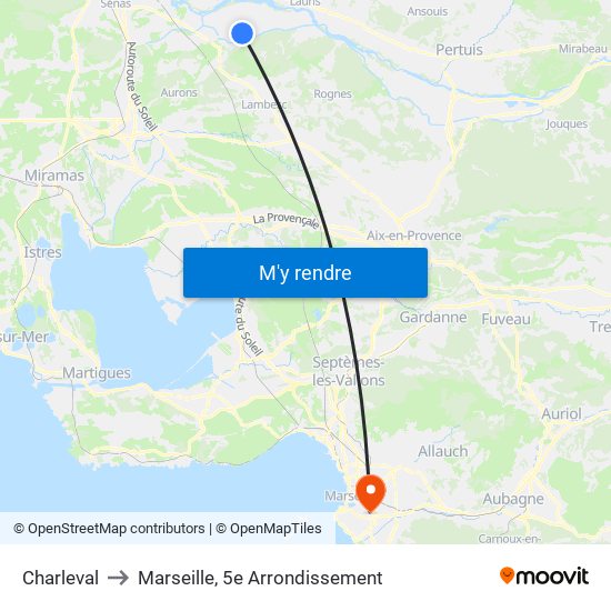 Charleval to Marseille, 5e Arrondissement map