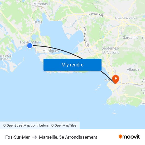 Fos-Sur-Mer to Marseille, 5e Arrondissement map