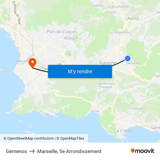 Gémenos to Marseille, 5e Arrondissement map