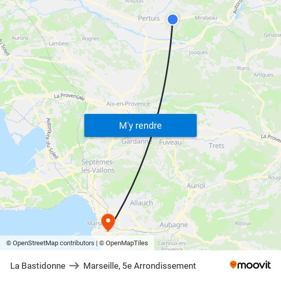 La Bastidonne to Marseille, 5e Arrondissement map