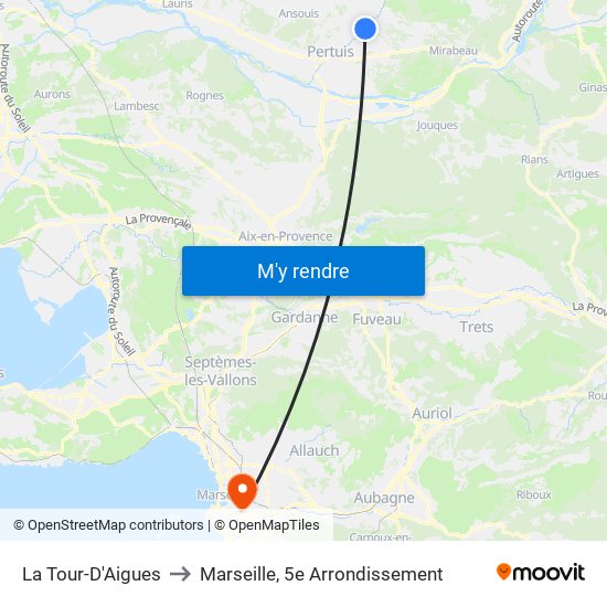 La Tour-D'Aigues to Marseille, 5e Arrondissement map