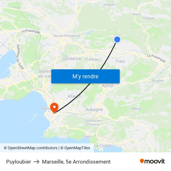 Puyloubier to Marseille, 5e Arrondissement map