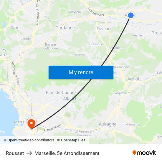 Rousset to Marseille, 5e Arrondissement map
