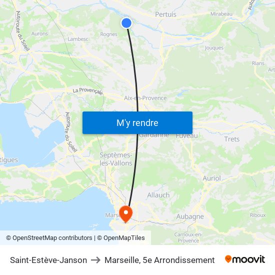 Saint-Estève-Janson to Marseille, 5e Arrondissement map