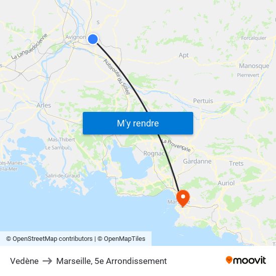 Vedène to Marseille, 5e Arrondissement map