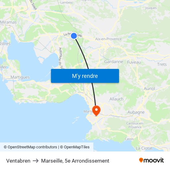 Ventabren to Marseille, 5e Arrondissement map