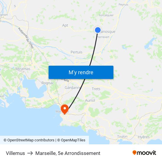 Villemus to Marseille, 5e Arrondissement map