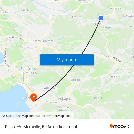 Rians to Marseille, 5e Arrondissement map