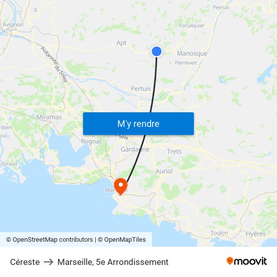 Céreste to Marseille, 5e Arrondissement map