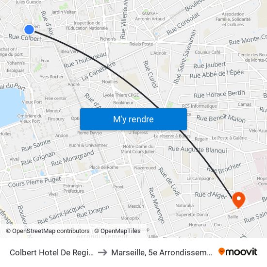 Colbert Hotel De Region to Marseille, 5e Arrondissement map