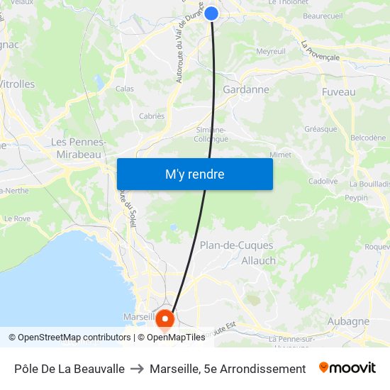 Pôle De La Beauvalle to Marseille, 5e Arrondissement map