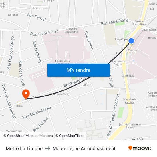 Métro La Timone to Marseille, 5e Arrondissement map