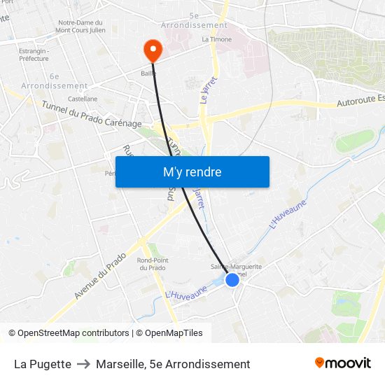 La Pugette to Marseille, 5e Arrondissement map